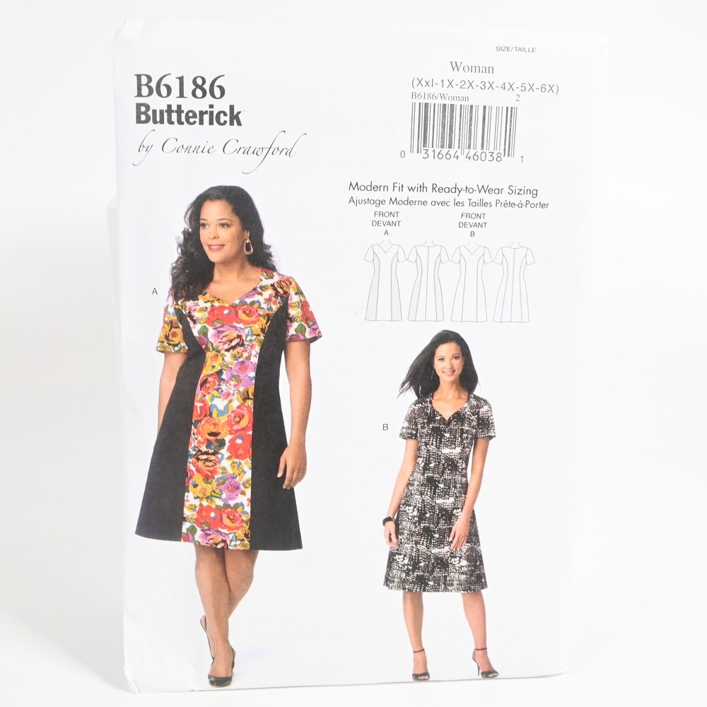 Butterick B6186 Sewing Pattern Woman XXL-6X Dress Uncut Factory Folded